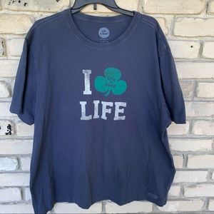 Life is good crusher tee shirt with clover